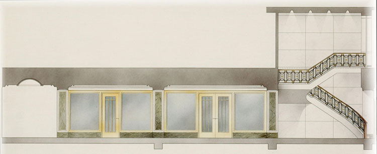 drawing of retail and stairway spaces